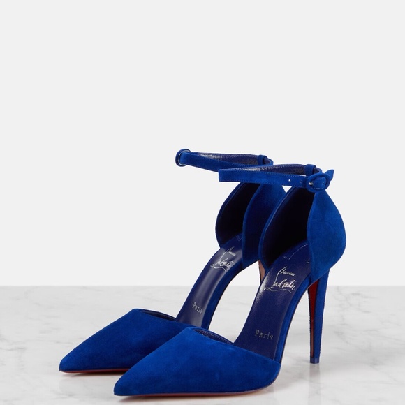 Christian Louboutin Astrida Bride 100 Blue Suede Pumps Heels Shoes - Picture 5 of 7